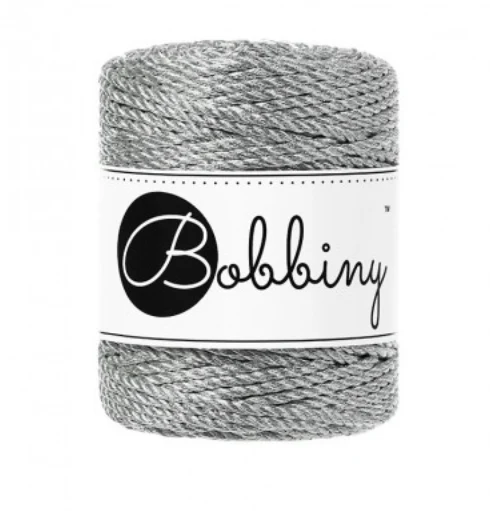 Bobbiny Makramee-Kordel, 3-fach gedreht, 3 mm, Silver