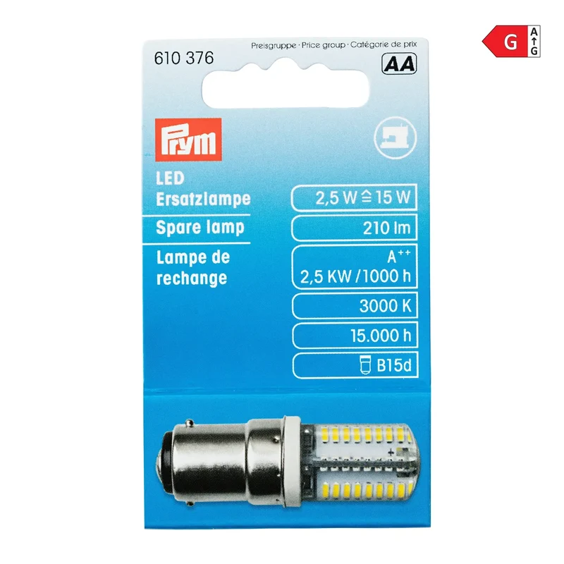 Prym LED Nähmaschinen-Ersatzlampe Glühbirne für Nähmaschinen 15W Bajonett-Fassung