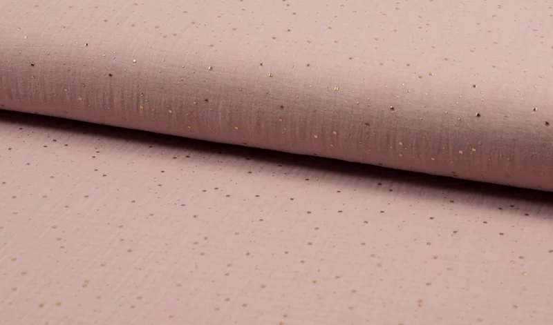 Musselin Double Gauze altrosa mit Punkte gold