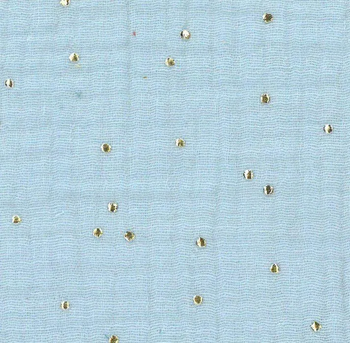 Musselin Double Gauze hellblau mit Punkte gold