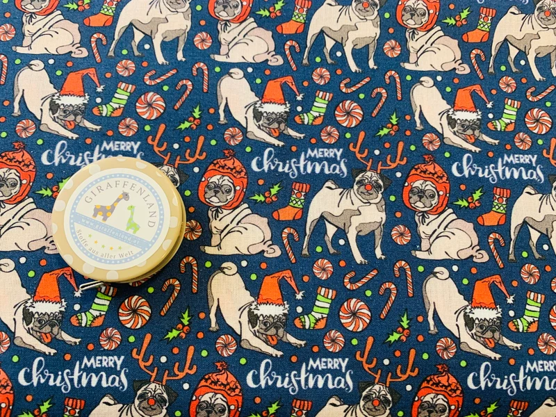 Baumwollstoff Mops Weihnachten