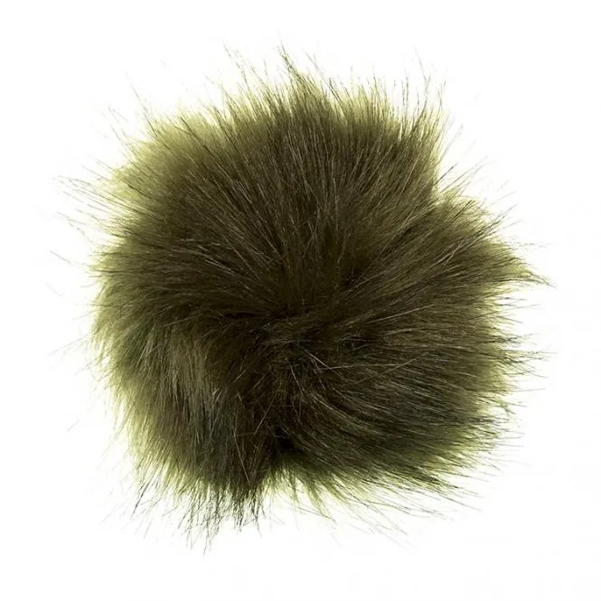 Kunstpelz-Pompons mit Schlaufe 12x12cm olive