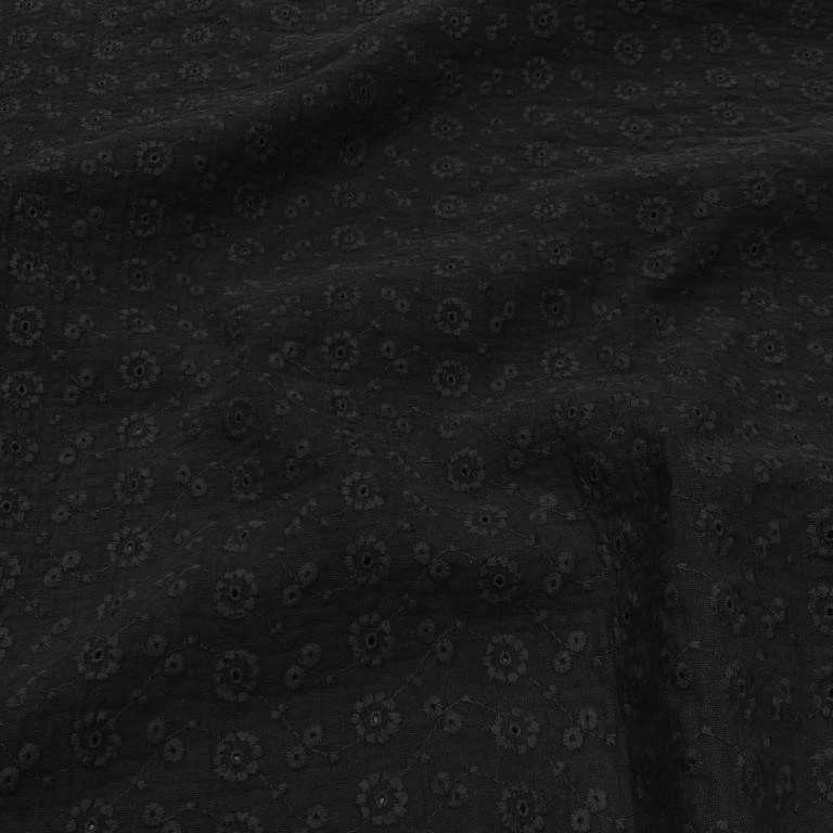 Musselin Double Gauze Stickerei schwarz