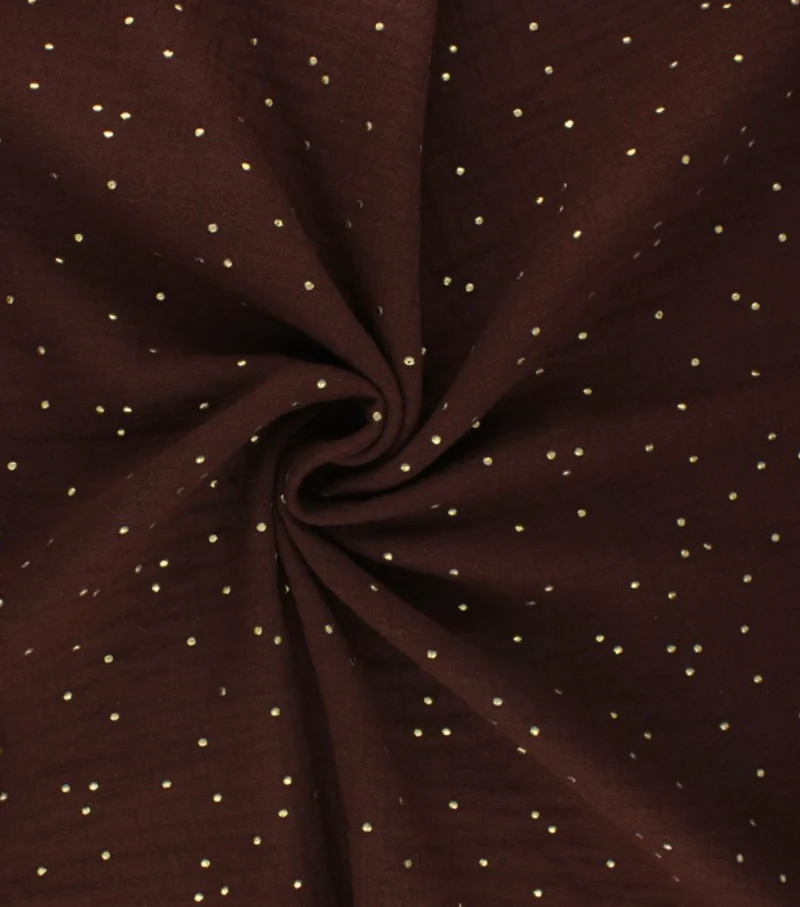 Musselin Double Gauze braun mit Punkte gold
