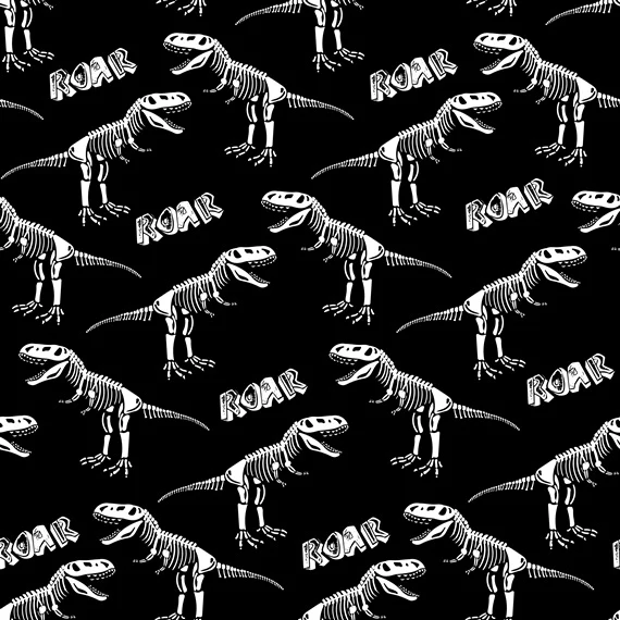 Baumwollstoff Dinos schwarzgrundig