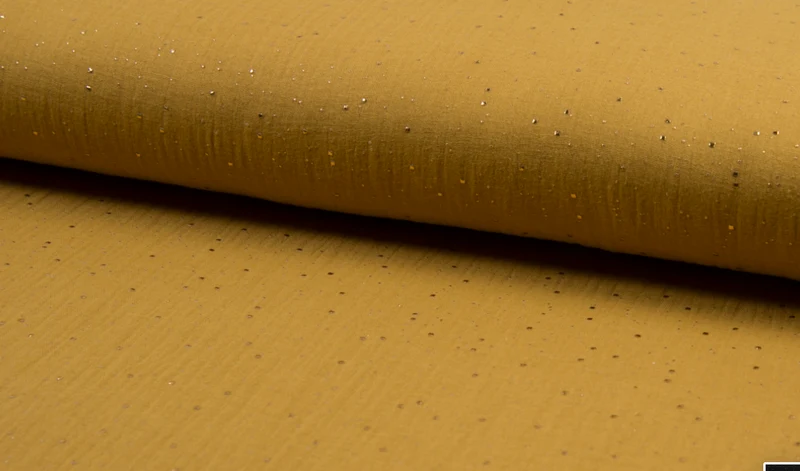 Musselin Double Gauze karamell mit Punkte gold