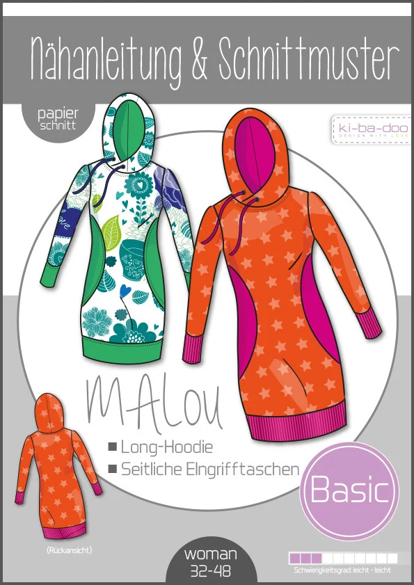 Ki-Ba-Doo - MAlou Damen-Long-Hoodie Gr. 32-48